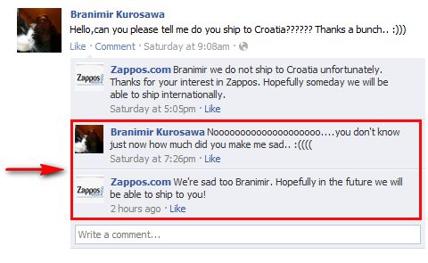 zappos friendly response