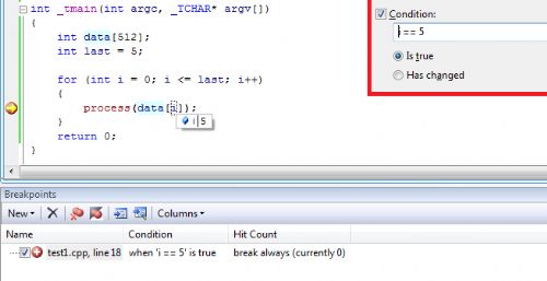 8. Conditional breakpoints